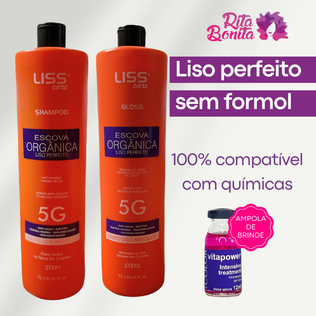 Escova Progressiva Selante Orgânica Sem Formol Para Cabelos + Shampoo Anti-Resíduo Para Cabelos 2L