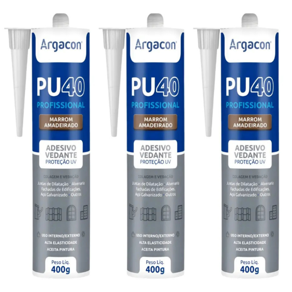 Kit 3 Selante PU40 Argacon Marrom 400g Alta Fixação PU