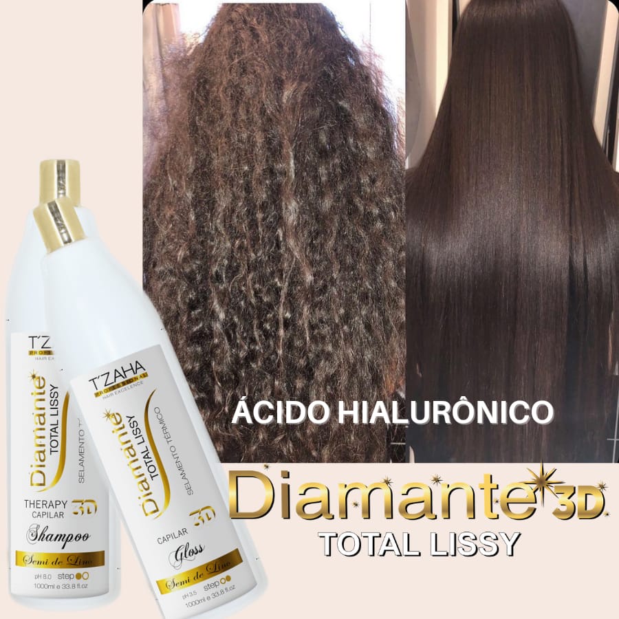 escova progressiva 0% de formol orgãnica diamante 3d tzaha profissional alisamento 100% shampoo e glós selante free