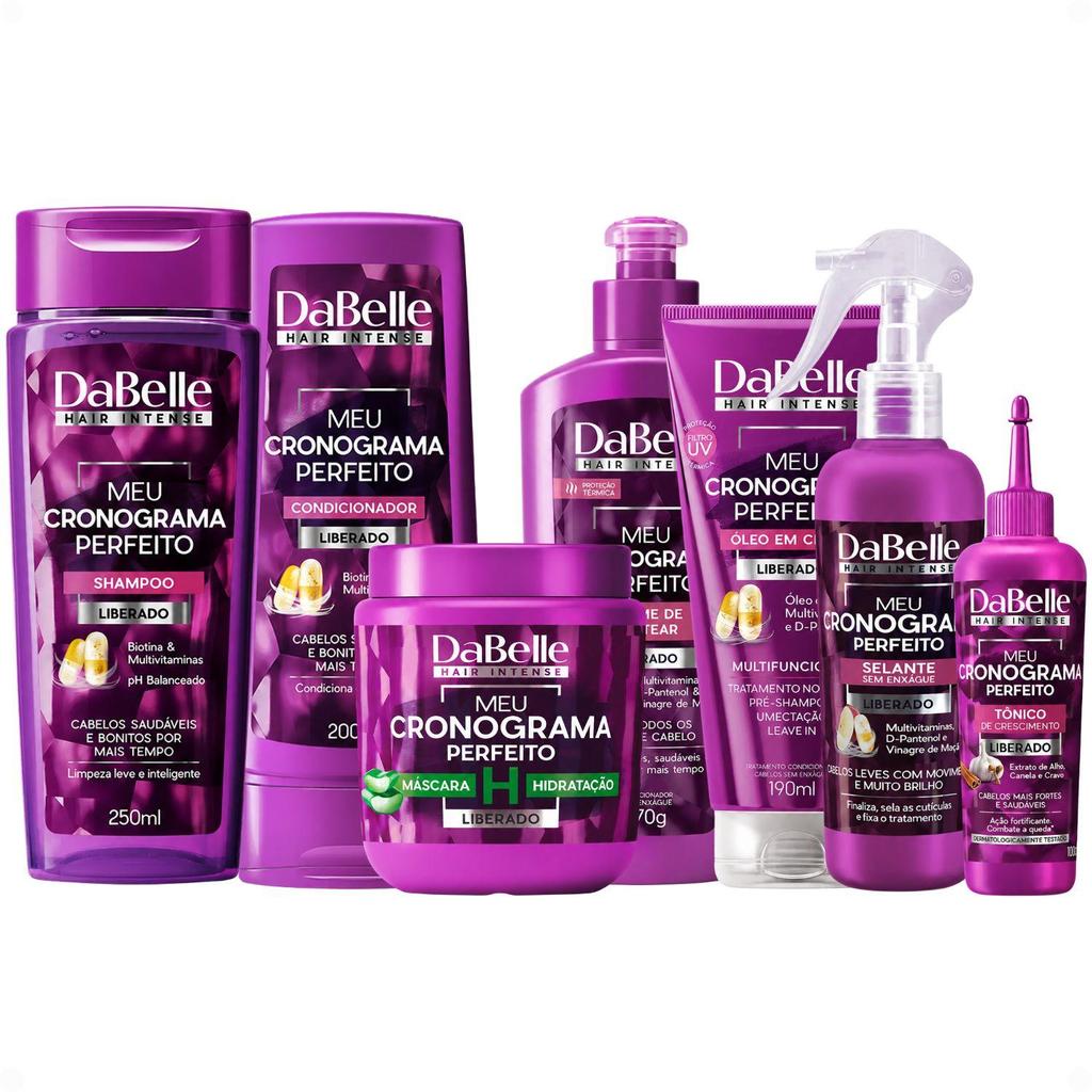 DaBelle Cronograma: Sham 250ml e Cond 200ml + Máscara, Creme de Pentear, Óleo, Selante, Tônico