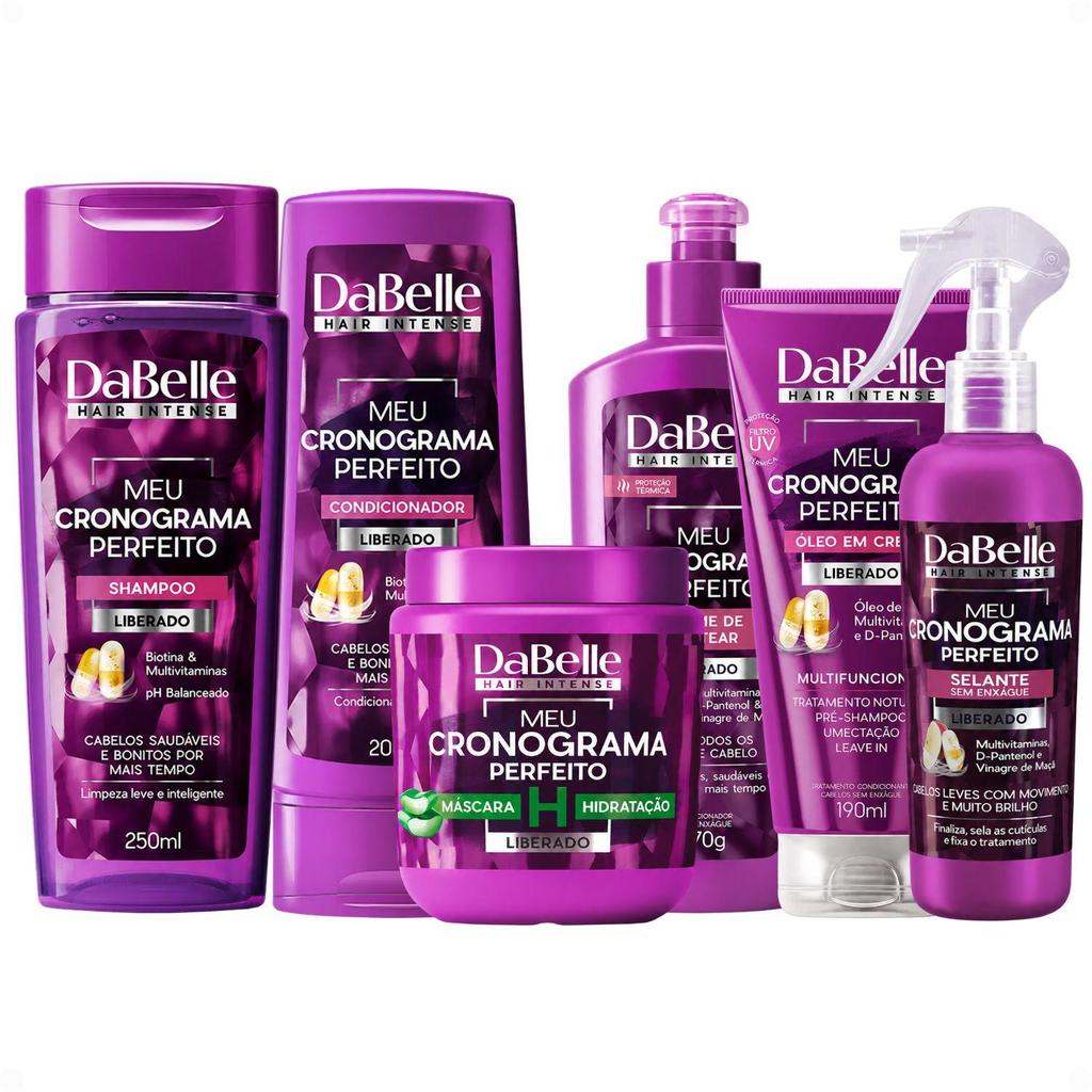 Kit DaBelle Meu Cronograma Perfeito: Shampoo e Cond + Máscara de Hidratação, Creme , Óleo, Selante