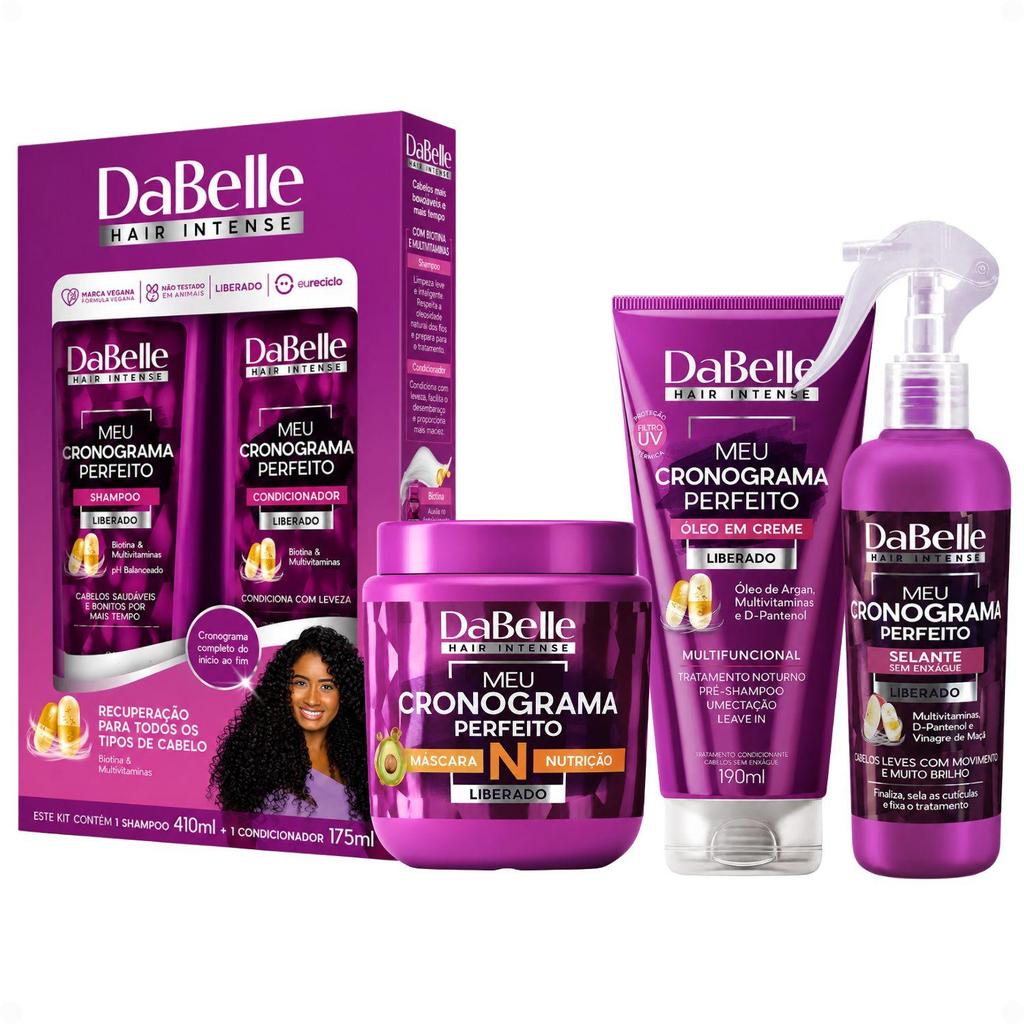 Kit DaBelle Meu Cronograma Perfeito: Shampoo 410ml e Cond 175ml + Máscara de Nutrição, Óleo, Selante
