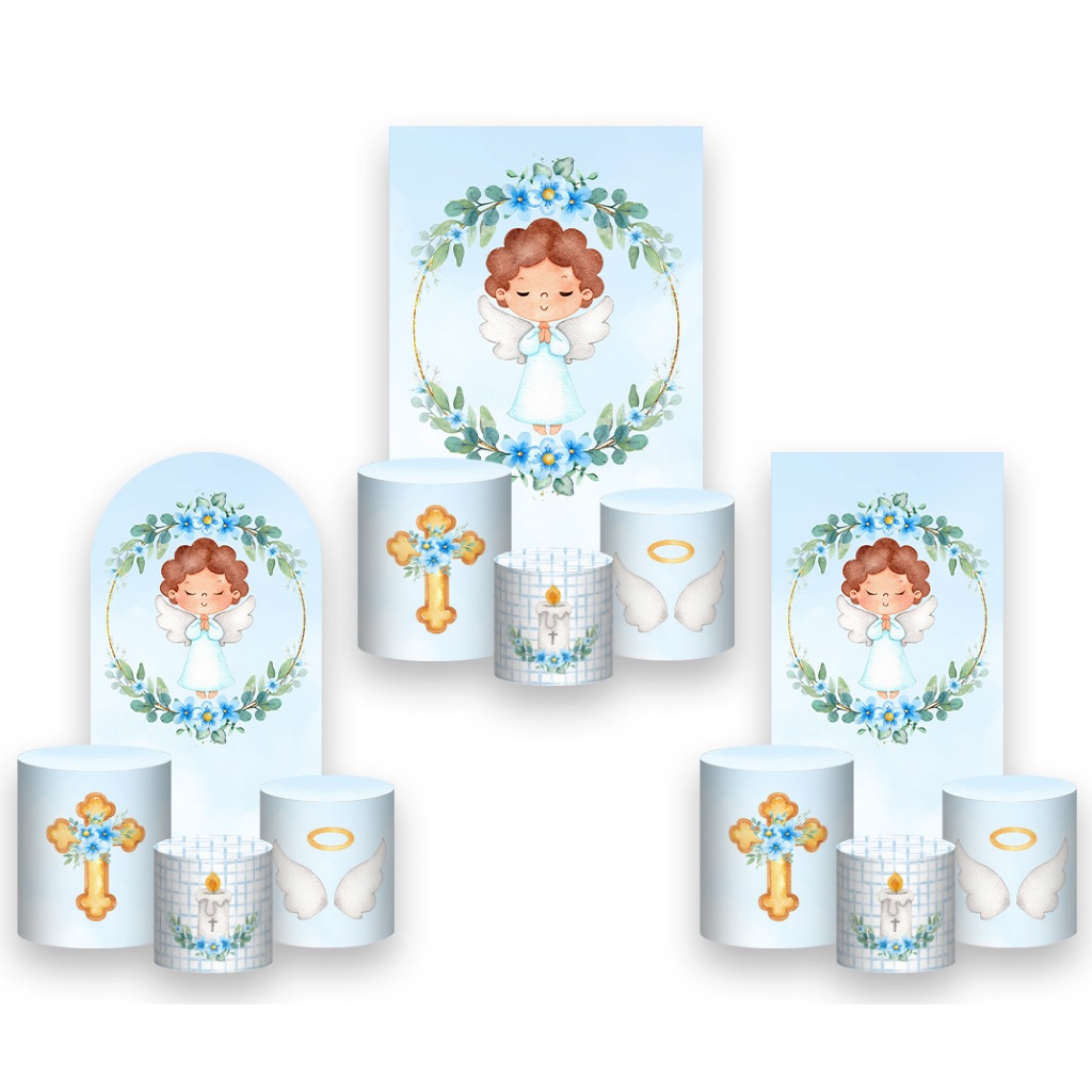 Painel De Festa Vertical + Trio De Capa Cilindro - Anjinho Cute Floral 030