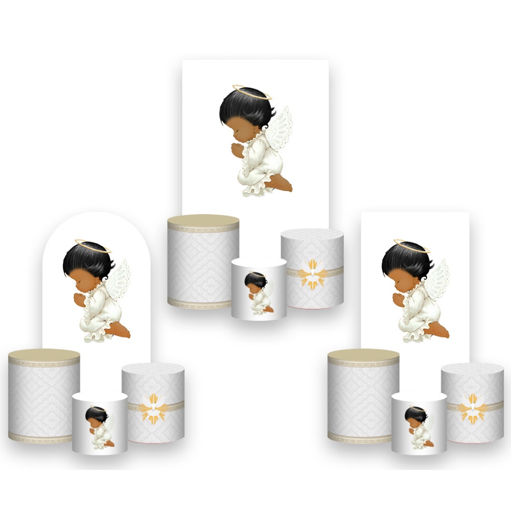 Painel De Festa Vertical + Trio De Capa Cilindro - Anjinho Cute Orando 022