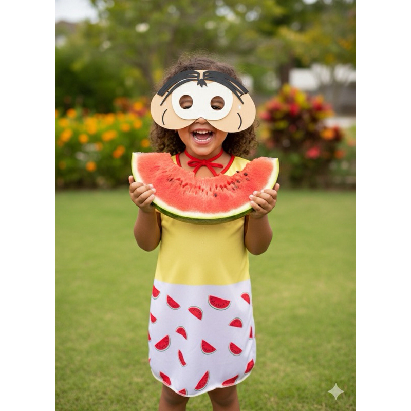 Fantasia Infantil Magali Turma da Mônica Vestido Verde Menina Aniversário Carnaval Cosplay Halloween Dia das Crianças
