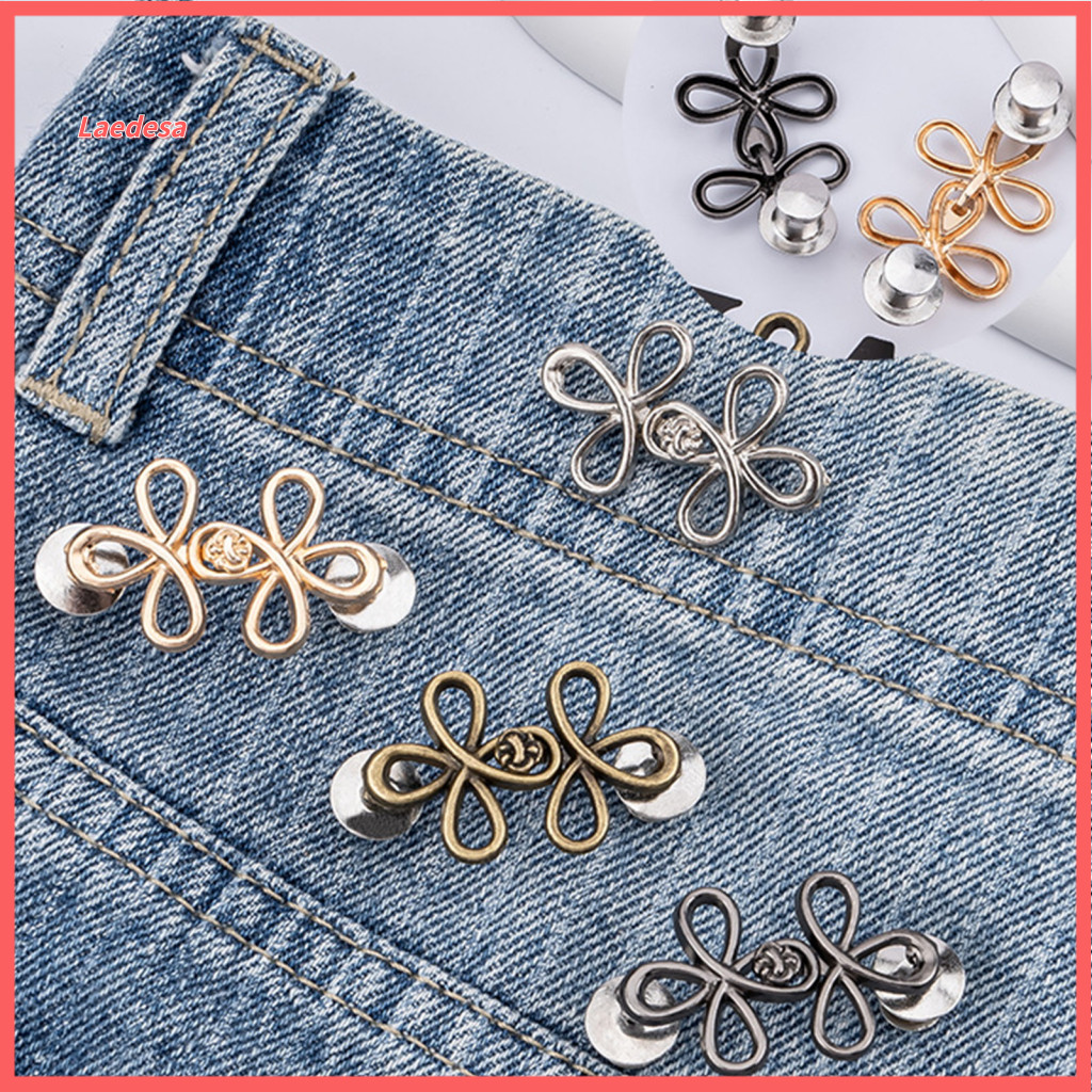 No Sew Waist Button Adjustable Pins Six-leaf Pants Tightener – Detachable No-sew Jeans Buckle Pin Clothing for Comfort