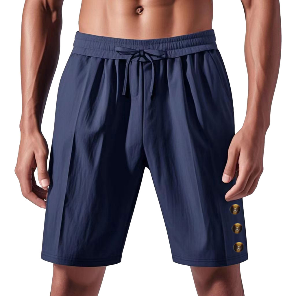 Multi-pocket Men Shorts Casual Men's Mid-rise Elastic Waist Hawaiian Beach with Adjustable Drawstring Pockets Button Dec