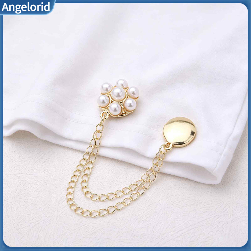 Elegant Clothing Pin Magnetic Trousers Hem Clip Faux Pearl Flower – Adjustable Shirt Pants Leg Decorative Button with