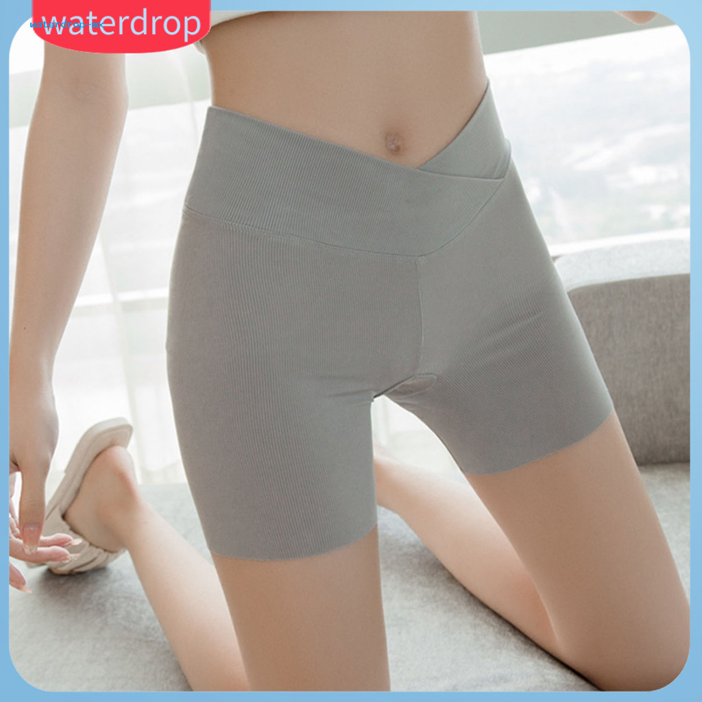 Women’s High Waist Ice Silk Seamless Yoga Shorts Ultra-thin Cross Waistband Bottoming for Summer Lightweight Solid Col