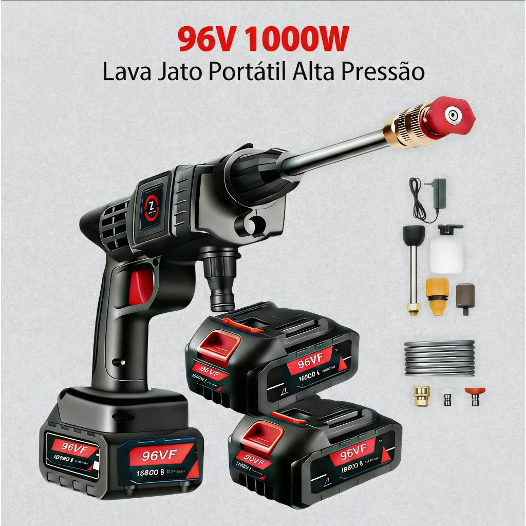 Lava Jato Alta 96V Pressão Lavadora Portátil 2 Bateria Vap Carro 1000W Bivolt 110V/220V Para Pisos Carros Casa e Jardim