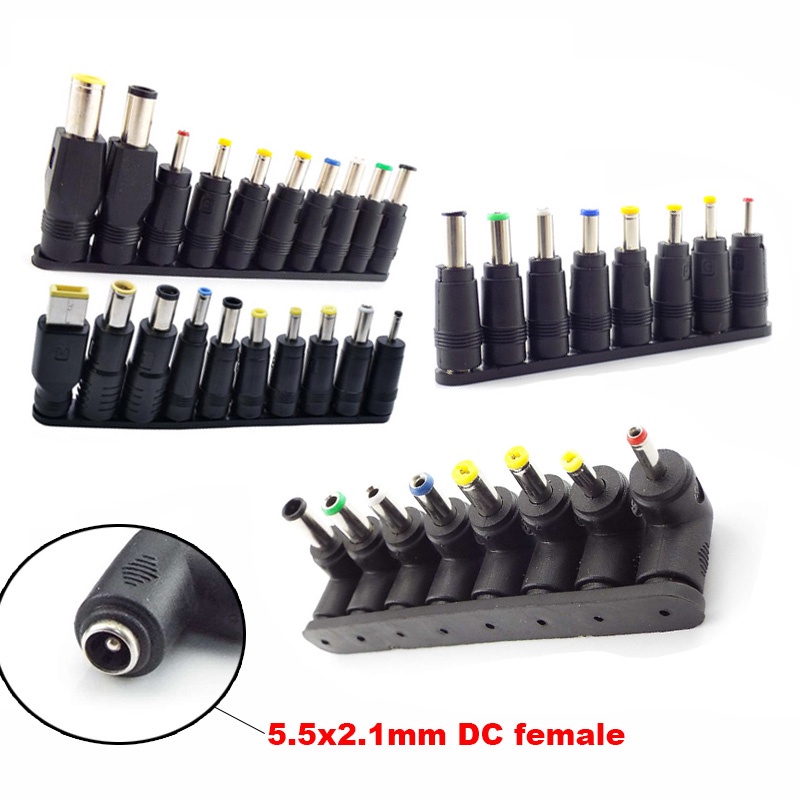 Kits De Conectores Pontas Adaptadores Fonte Alimentação AC Universal 5,5*2,1mm DC Fêmea Macho Laptop