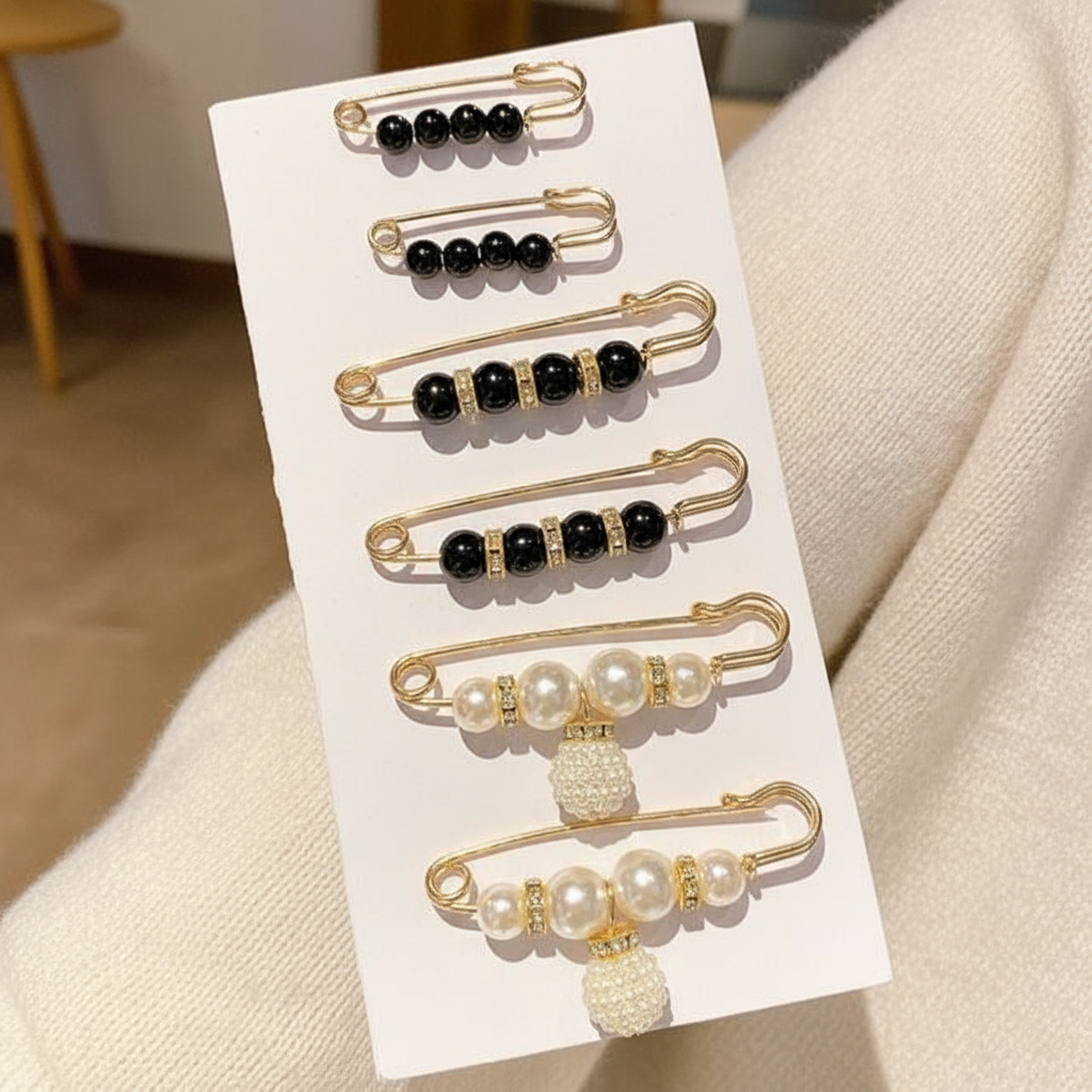 6 peças conjunto de broches de pérola estilo coreano, alfinetes de cintura de liga, clipes de corsagem para vestidos,
