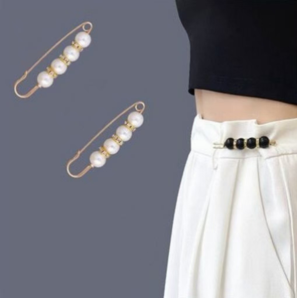 Novo conjunto com 4 clipes ajustáveis para apertar calças e alfinete de segurança para roupas, broche afinador de