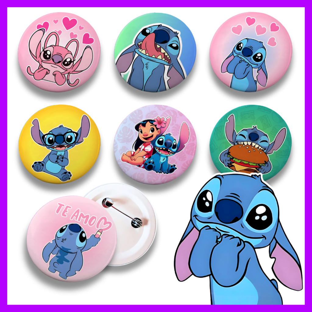 Conjunto Bottons Stitch Para Bolsa Mochila Penal - Broche Pin Boton Bottom Button Stitch Love Angel