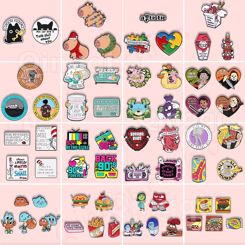 2-7 Pçs Dos Desenhos Animados Anime Filme Broche Conjunto Bonito Gato Capivara Emblemas De Metal Mochila Acessórios De R