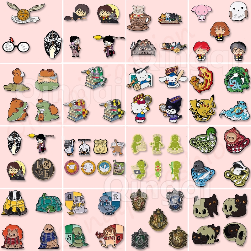 2-7Pcs/Set Cute Magic Academy Broche De Esmalte Conjunto De Broches De Cartoon Potter Crachás Mochila Coleção De Jóias De Filme Presentes Para Amigos