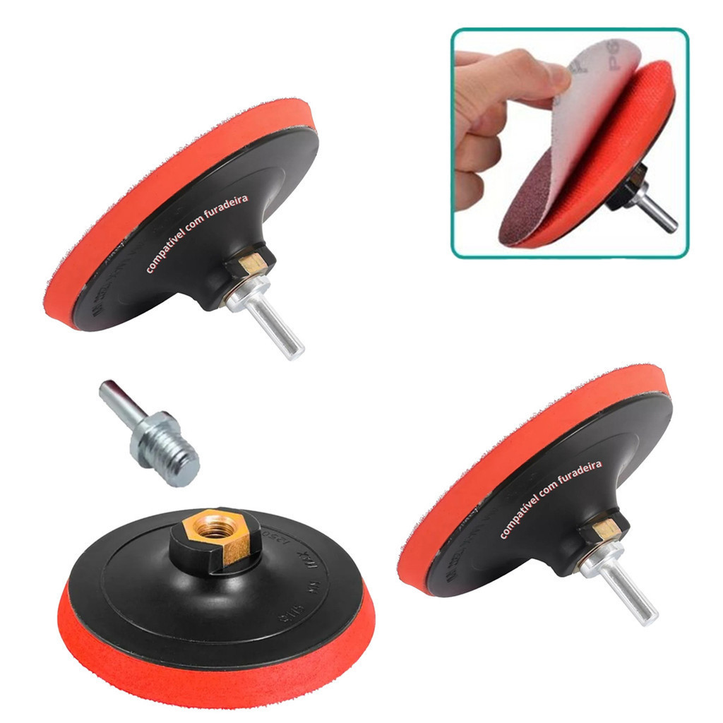 Kit X3 Suporte Disco Lixa Pluma Velcro Adaptador Furadeira