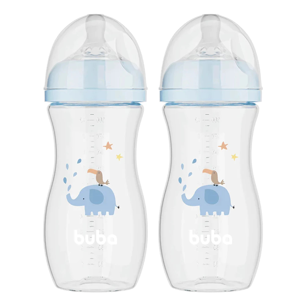 2x Mamadeira Anticólica que evita gases Easy Flow 330ML +4 Meses Silicone Buba