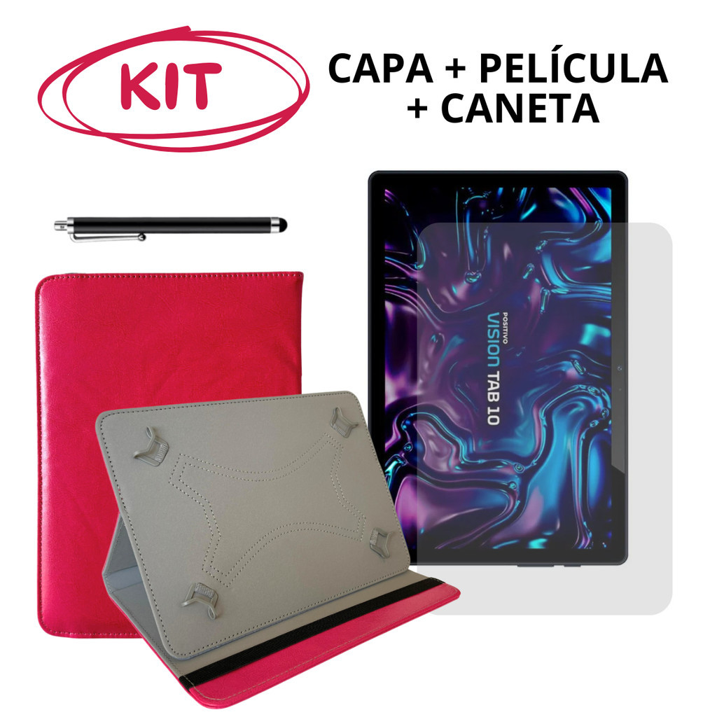 Kit Capa Rosa + Película Hidrogel + Caneta Para Positivo Vision Tab 10