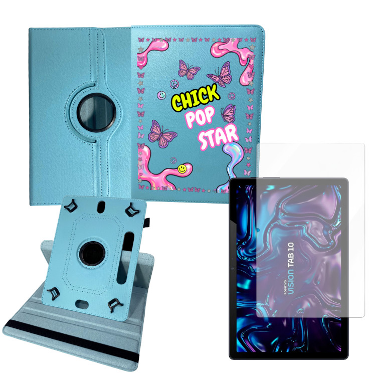 Kit Capa Personalizado Pop Star Borboleta p/ Tablet Positivo Vision Tab 10 Película