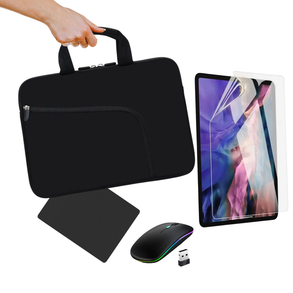 Kit de Proteção Para Tablet Positivo Vision Tab 10 com Mouse Bluetooth + Luva de Proteção + Película + Mouse Pad