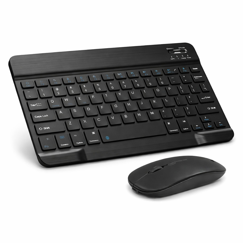 Kit Teclado Bluetooth Sem Fio Premium e Mouse Recarregavel Para Positivo Vision Tab 7 Blance