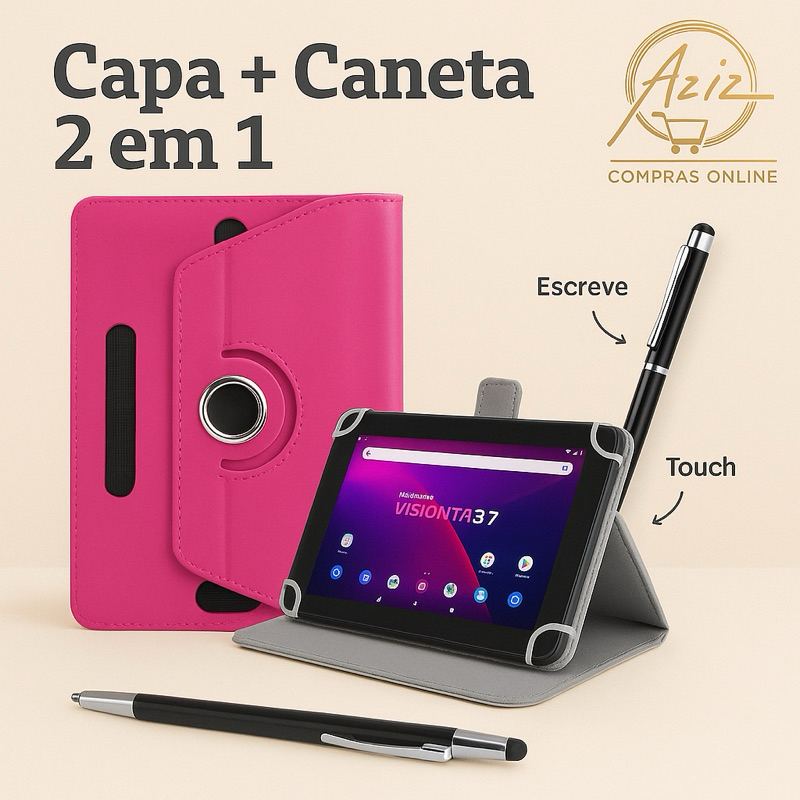 Kit Premium 2 em 1 Positivo Vision Tab 7 – Capa Giratória 360° + Caneta 2 em 1 (Touch e Escreve)