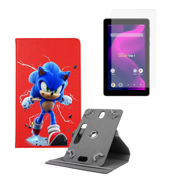 Kit Capa Infantil Anti Queda Personalizada Sonic + Película p/ Tablet Positivo Vision Tab 7
