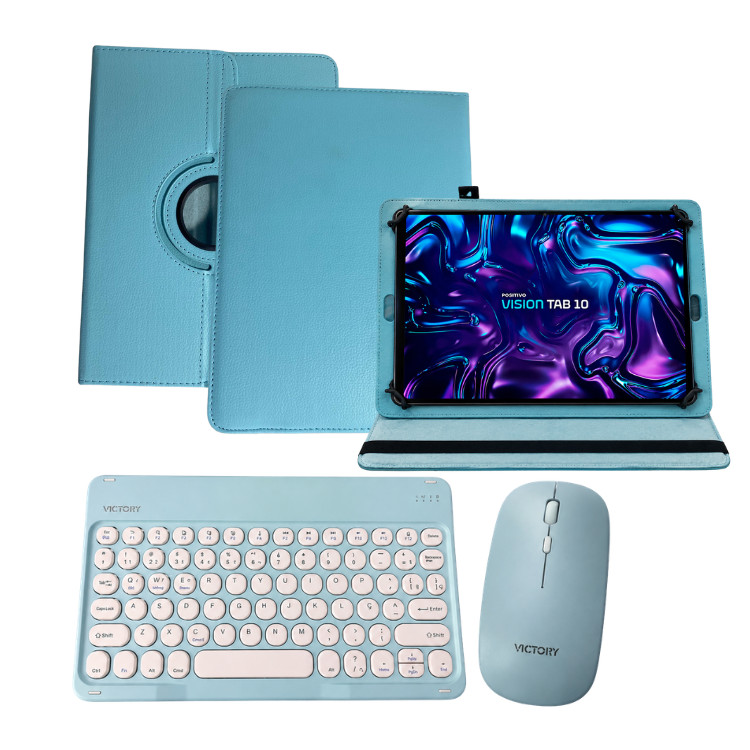 Kit Capa Giratória Teclado e Mouse sem fio p/ Tablet Positivo Vision Tab 10