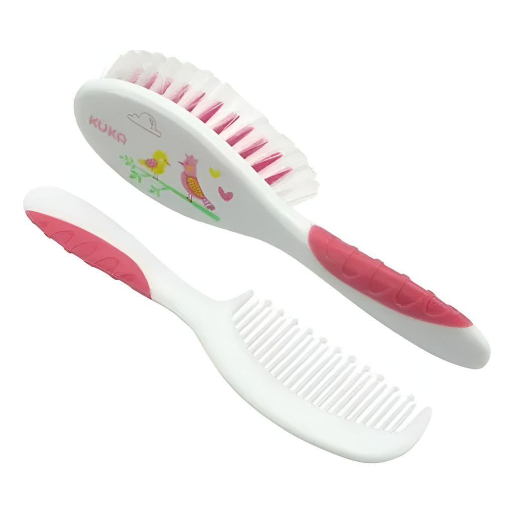 Kit Pente e Escova Soft Kuka para Bebê Cerdas Macias Tema Passarinho