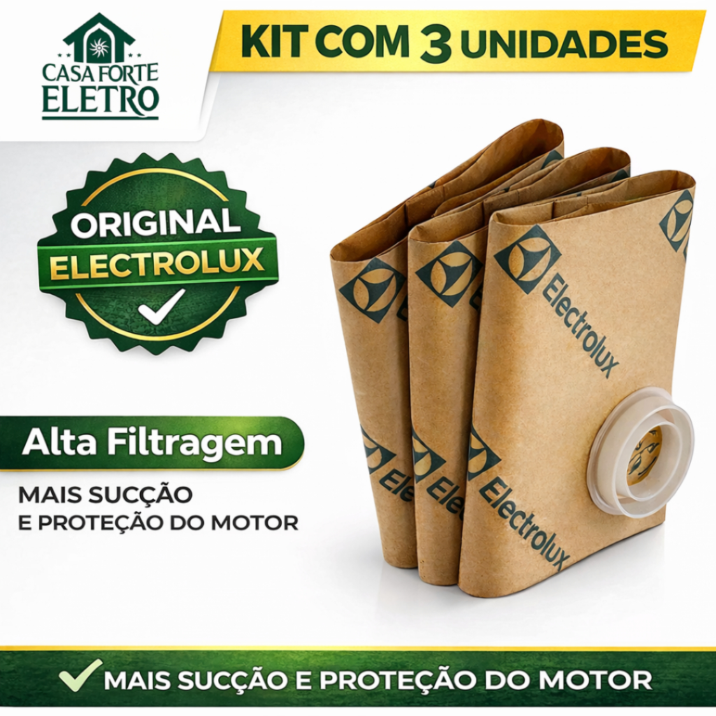Kit 3 Sacos Aspirador Electrolux Original SBENE NEO09 NEO10 NEO11 NEO12 NEO16 PET LOVER