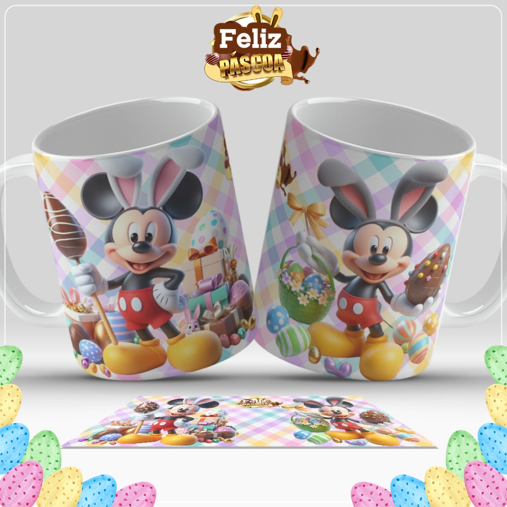 Caneca Personalizada Pascoa Mickey, Minnie, Pateta, Pluto, Donald, Margarida, coelho, DISNEY