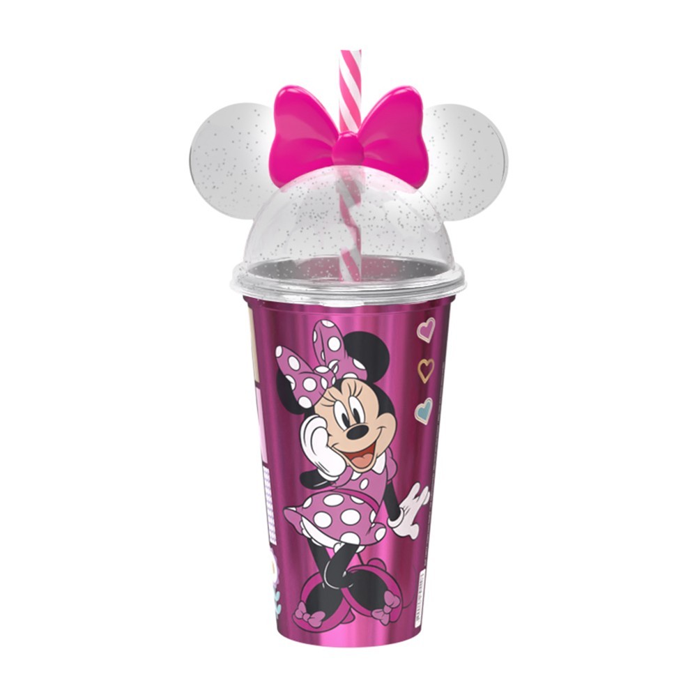 Copo Infantil Disney Orelha Mickey Minnie C/ Canudo 500 ml Água Refrigerante Suco - Plasutil