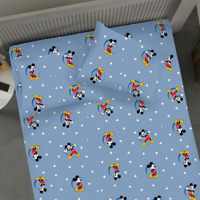 Jogo de Lençol Mickey Minnie Casal 3 Peças Infantil Juvenil Disney Em Malha Algodão