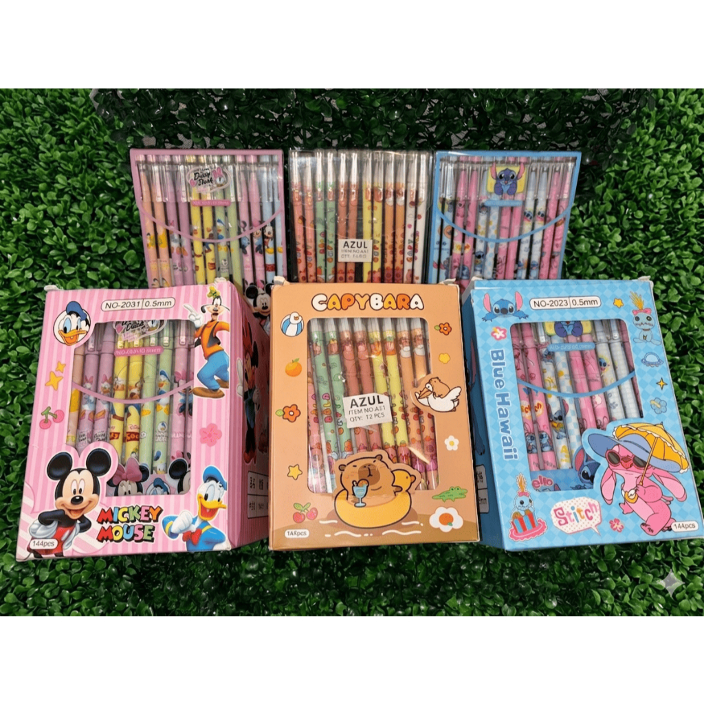 Canetas Gel Disney Mickey e Minnie/ Capivara/Stitch/My Little Pony 0.5mm – Kit com 12 Unid. Papelaria Fofa Kawaii, Tinta