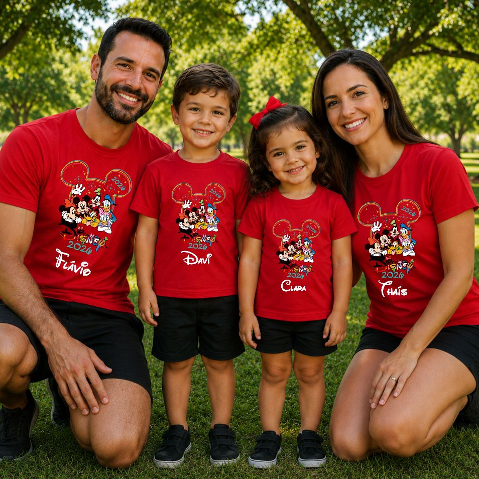 Kit Camisetas Disney mickey familia pai mae filho filha com 4 nome personalizado minnie