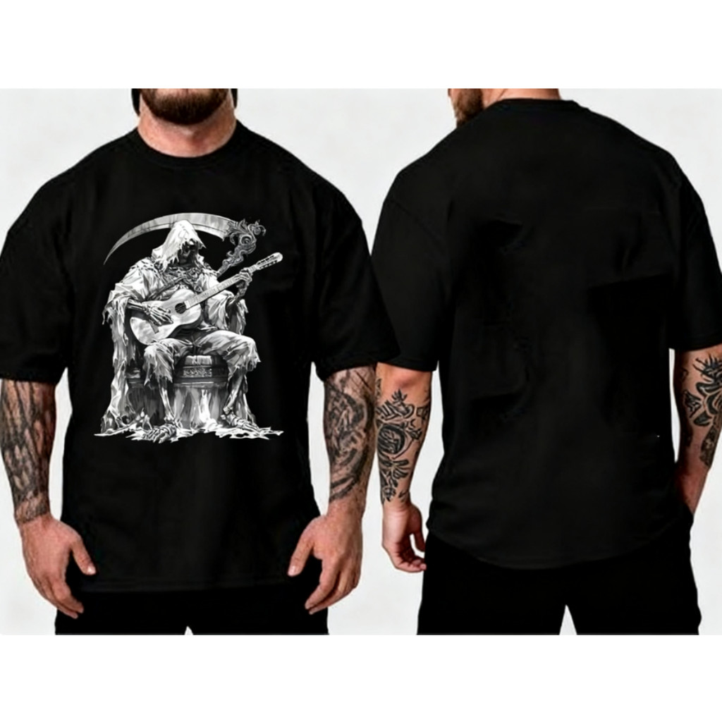 Camiseta Masculina Casual E Estilosa, Feita Inteiramente De Algodão, Com Estampa Da Banda Death Tocando Guitarra