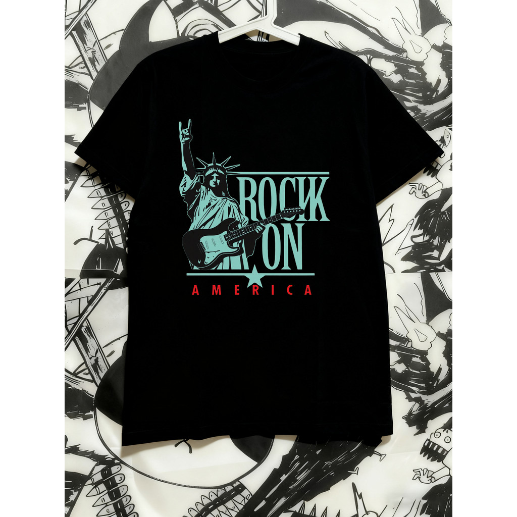 Music.Soul Camiseta Estampa Estátua da Liberdade com Guitarra Moderna Atemporal Estilosa Moda Feminina Casual Tendência