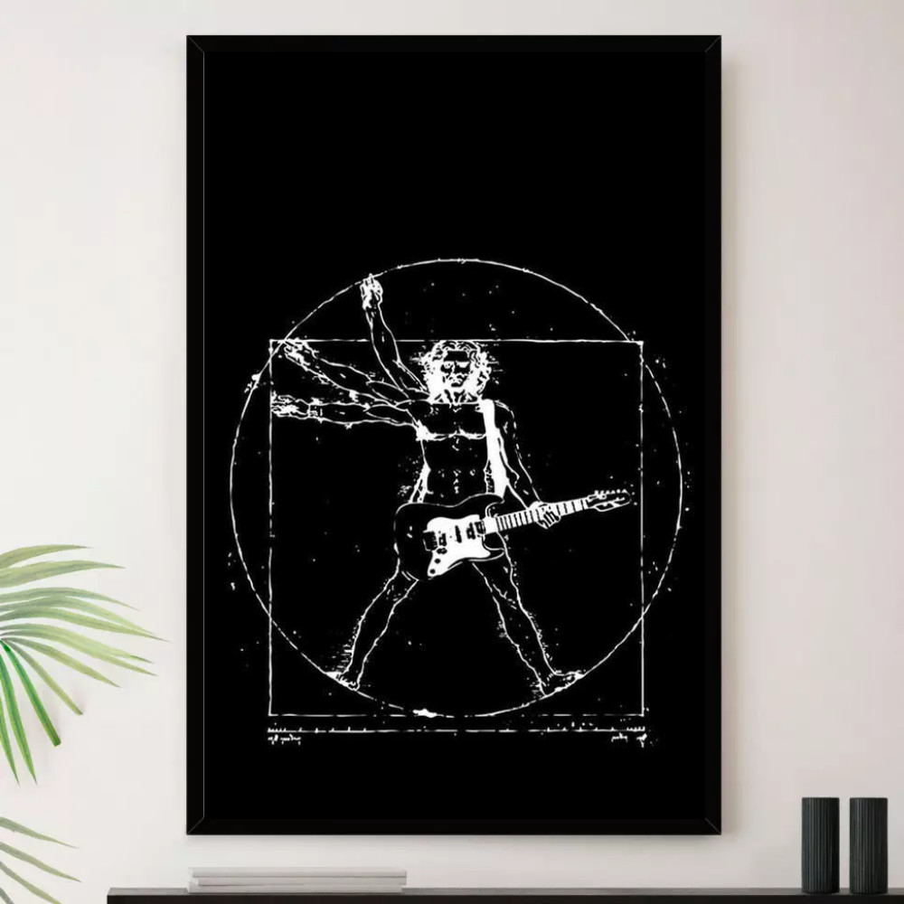 Quadro Rock Guitarra Leonardo Da Vinci Decorativo A3 35x45cm
