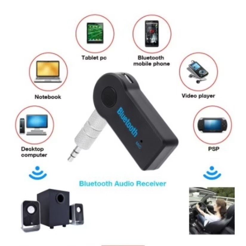 Receptor Bluetooth P2 3.5mm para Carro Som Aux Áudio Música e Chamadas Sem Fio