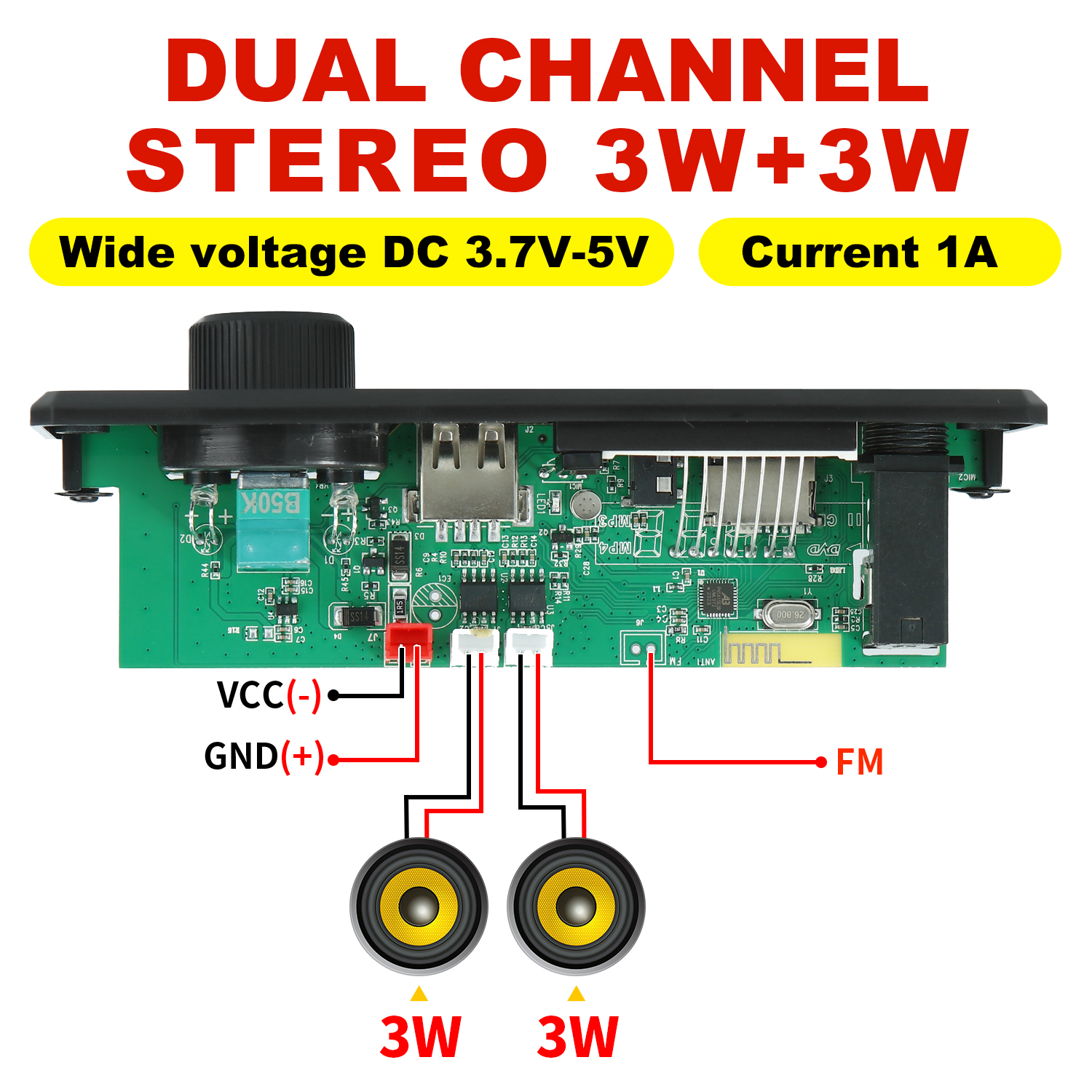 Placa MP3 Bluetooth 5.0 de 6W com Amplificador, Suporte para Chamada, 3.5mm, USB, TF, FM para Módulo - Novo DC 5V.