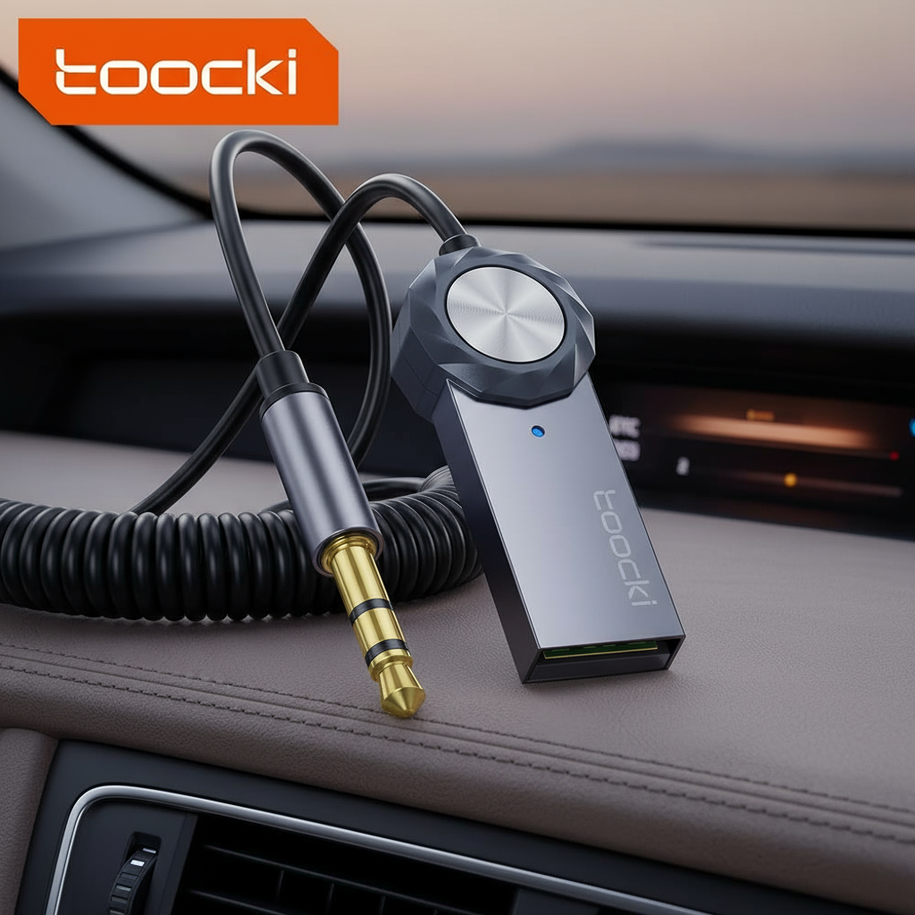 Kit Adaptador de Áudio Automotivo Toocki Bluetooth 5.4 USB para 3.5mm para Chamadas Sem Mãos e Transmissor BT