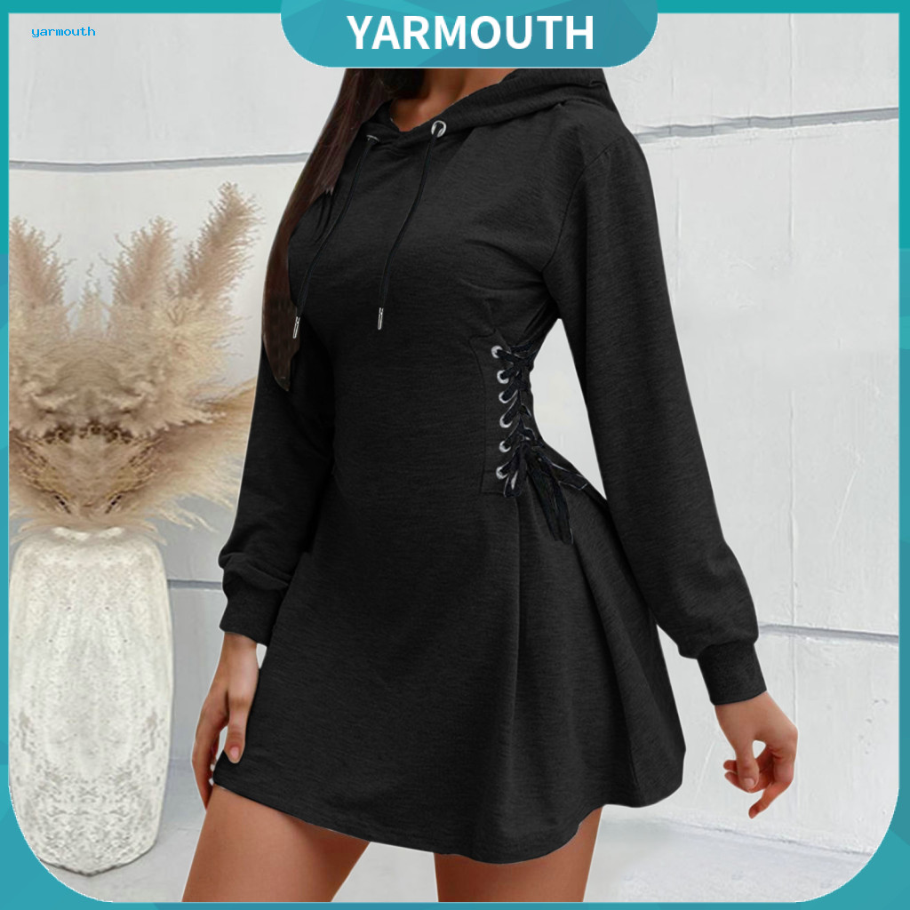 Casual Dress Women’s Sweatshirt Long Sleeve Hoodie Drawstring Pullover Tunic Side Lace-up A-line Comfortable Stylish f