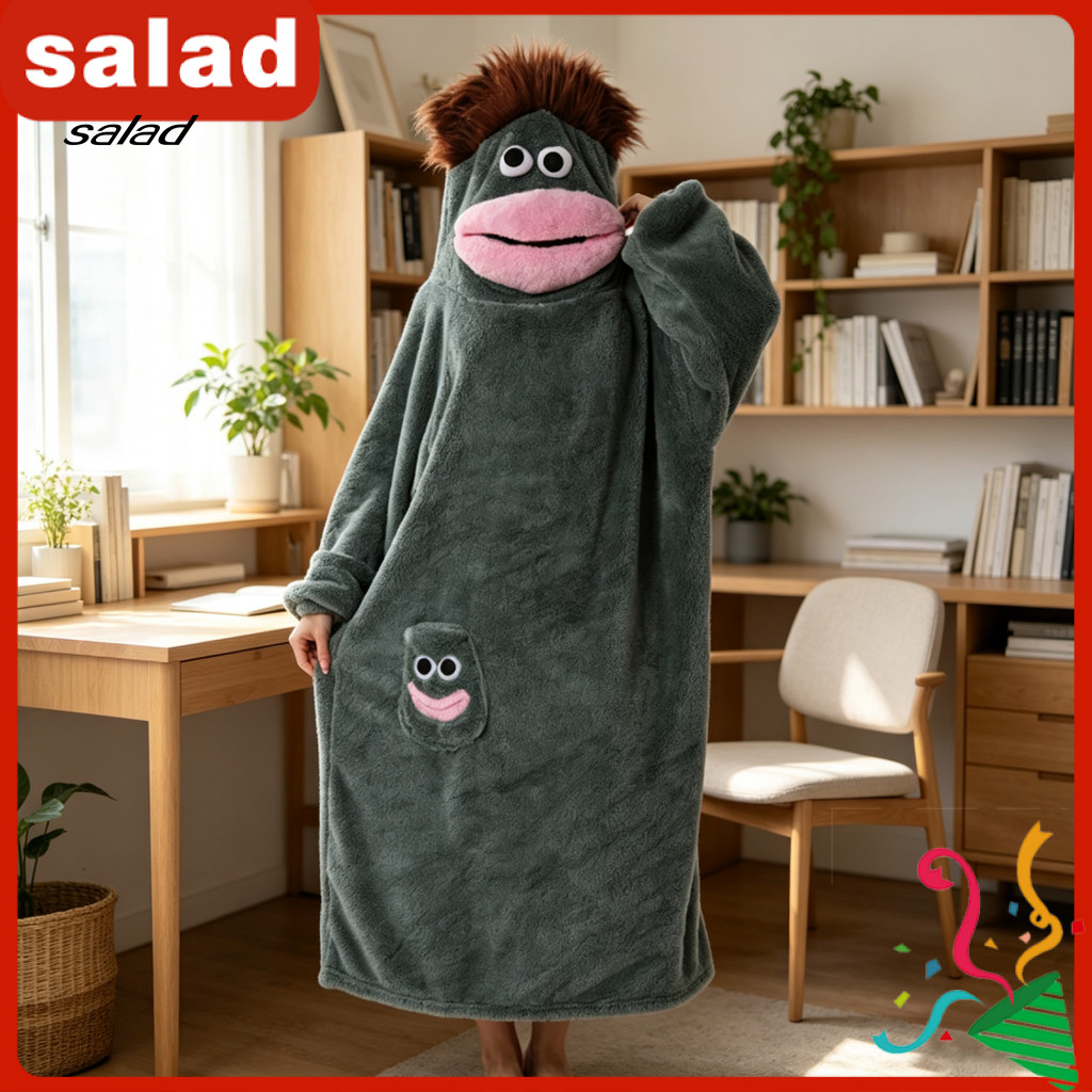 Soft Warm Loungewear Comfortable Winter Sleepwear Big Mouth Creature Wearable Blanket Hoodie Oversized Fleece Sweatshirt