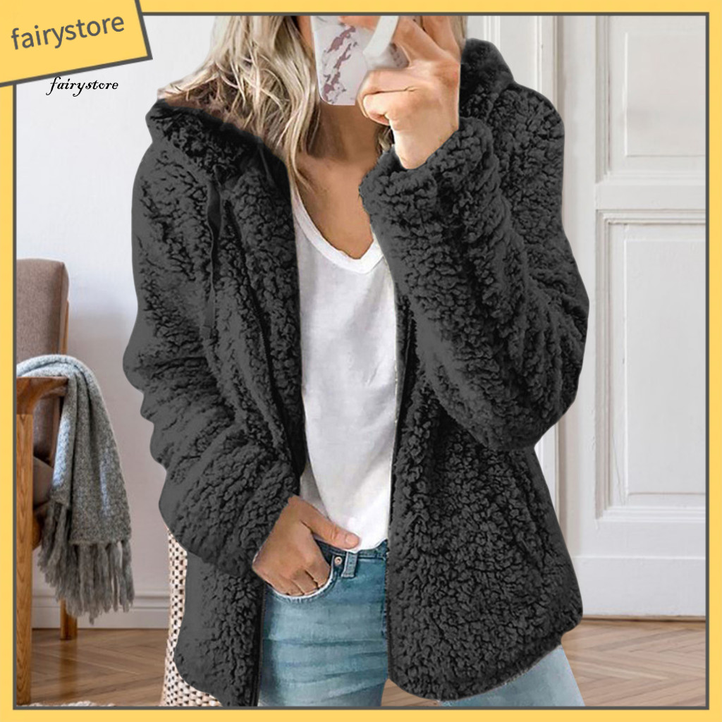 Soft Comfortable Jacket for Women Hooded Women’s Oversized Fleece Coat Zip-up Warm Fuzzy Open Front Hoodie Thermal Fal