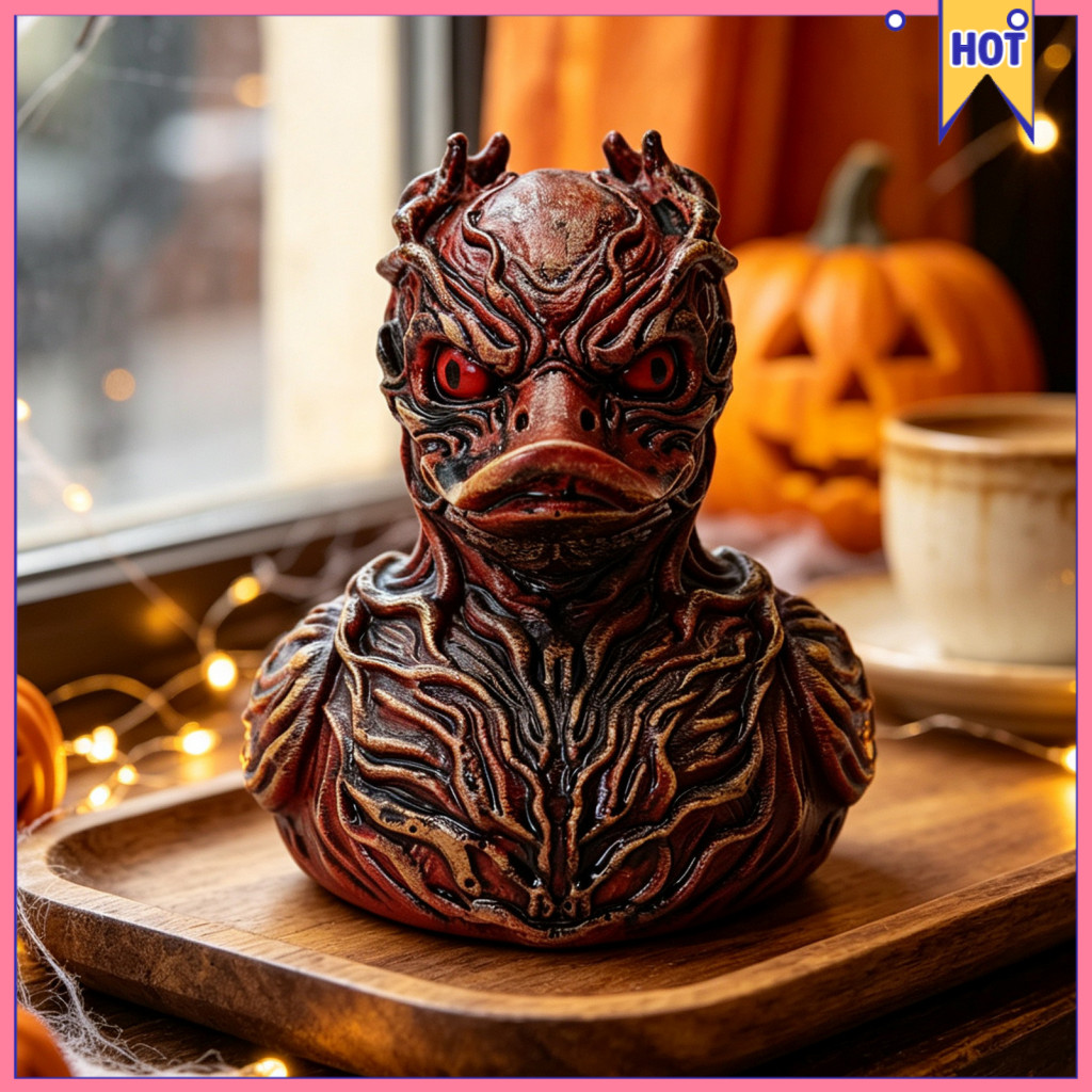 Halloween Devil Duck Figurine Resin Statue Gothic Horror Animal Decor for Desk Shelf Car – Spooky Desktop Ornament for