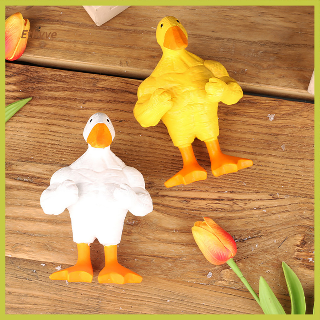 Duck Room Decor Ornament Resin Figurine Strong Fitness Statue White Yellow Shape Table for Home and Office Unique Gift f