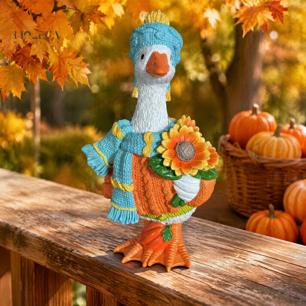 Duck Figurines for Home Decor Retro Decorative Crafts for Entrance Rustic Fall Resin Goose Figurine with Sweater Hat Sca