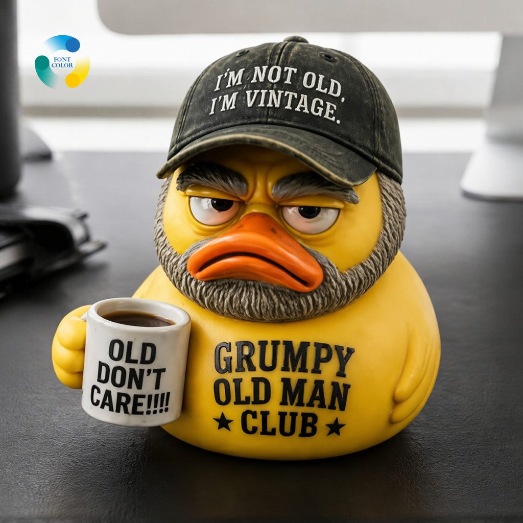 Funny Desk Ornaments Small Statues for Shelves Vintage Grumpy Duck Figurine – Humorous Resin Sculpture Decor for Offic