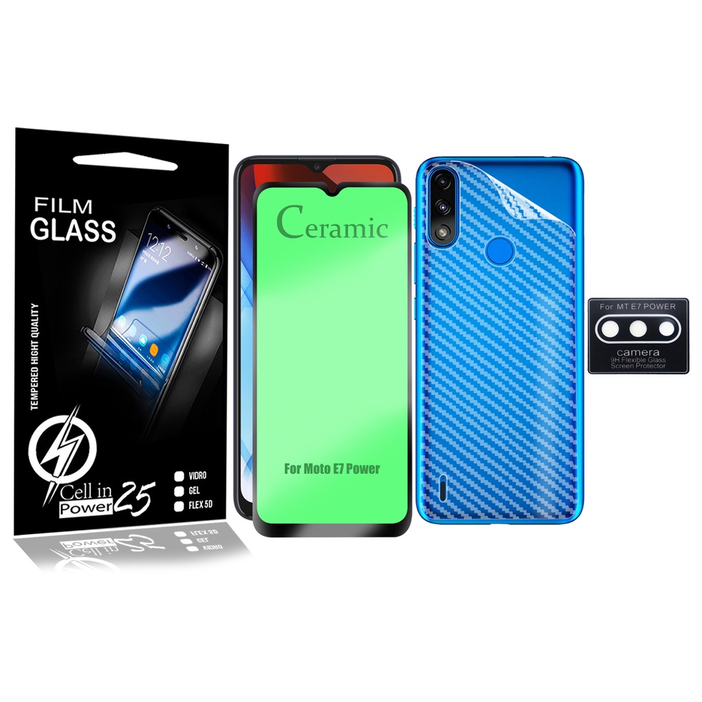 Película 9d Cerâmica + Pl Camera E Traseira Moto E7 Power 6.5 XT2097 - Cell In Power25